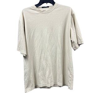 Cezani Micro Pima Crew Neck‎ Ribbed T-Shirt Men Large Beige Pullover Casual Top